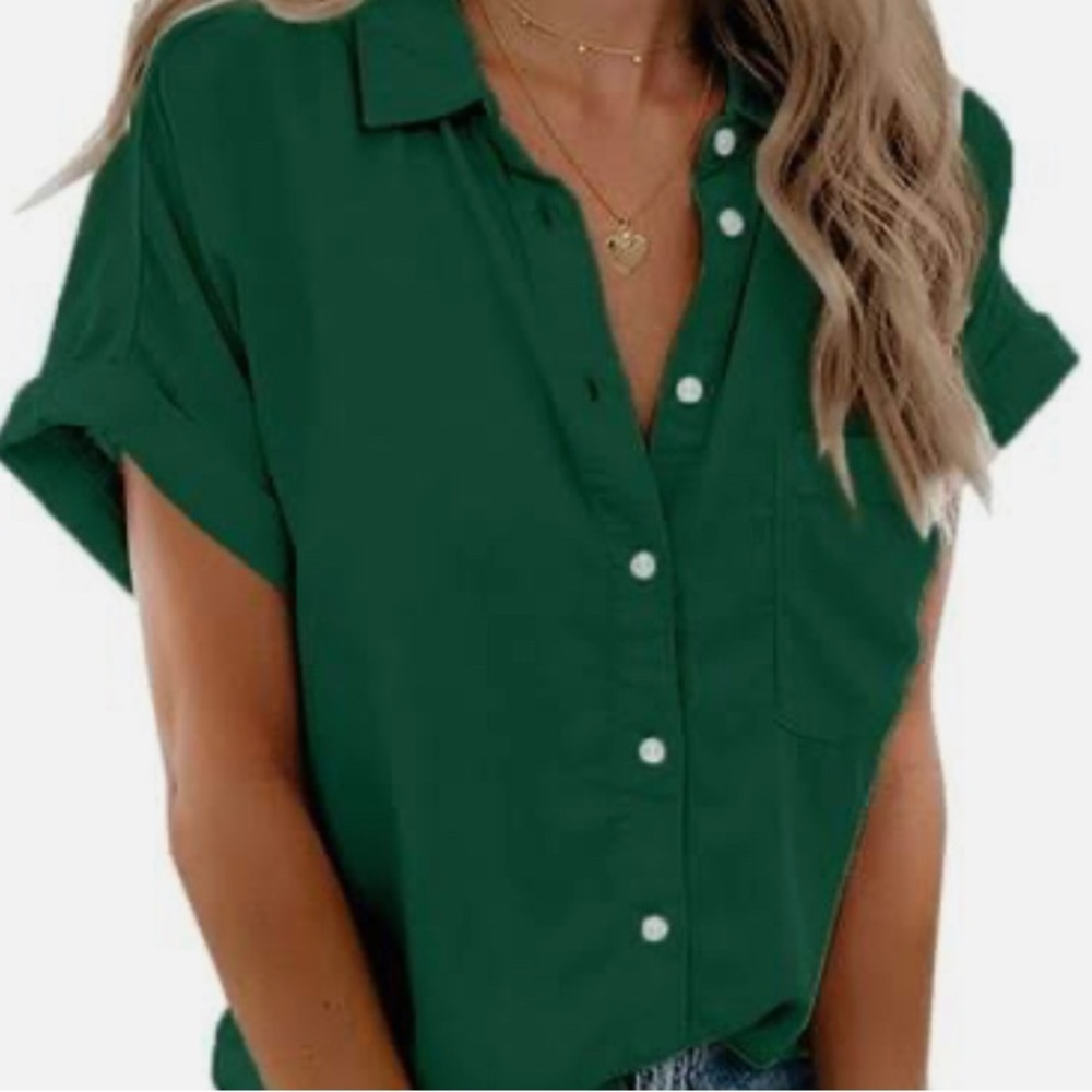 Forest Green SheIn Linen Blouse